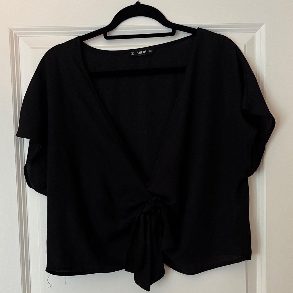 SHEIN Black Tie-Front Blouse